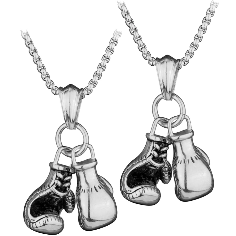 2pcs of One Set Creative Neck Chain Boxing Gloves Necklace Metal Necklace Fashion Punk Hanging Pendant for Woman Man (Silver)