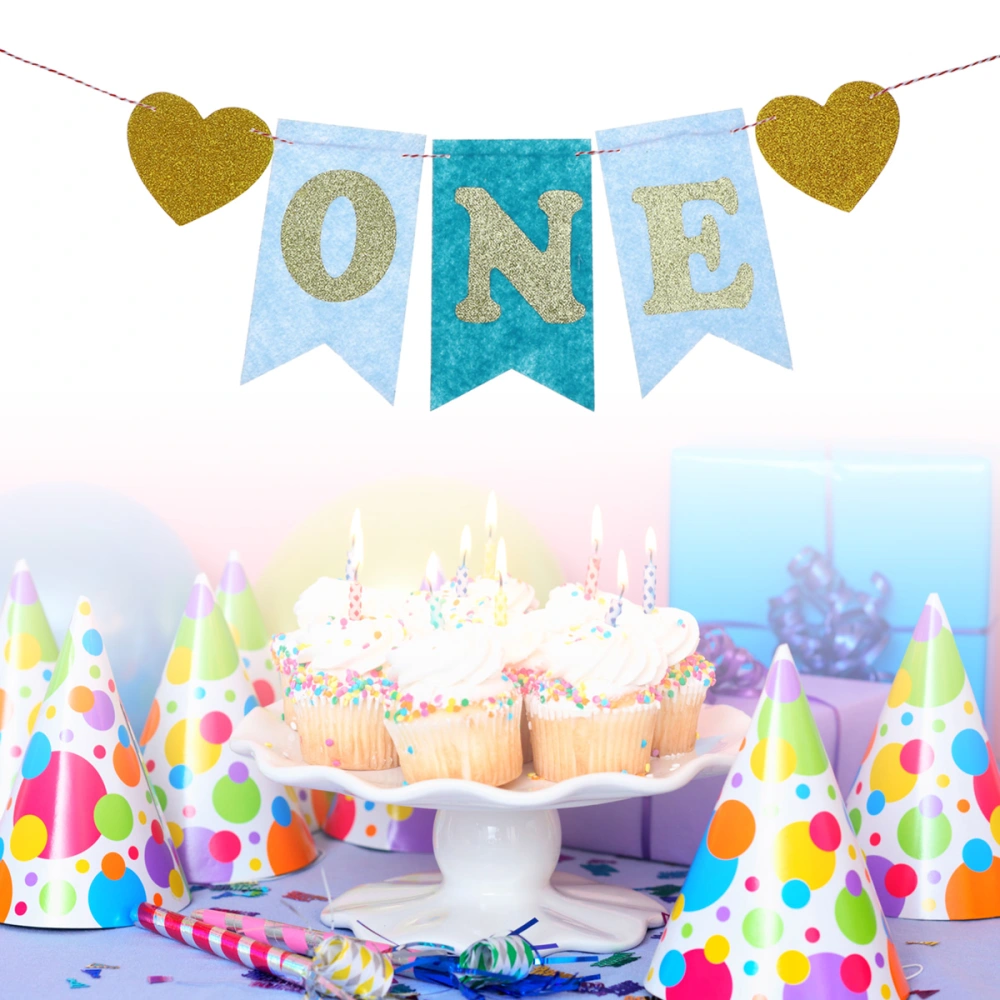 2M ONE Bunting Banner Paper Garland First Birthday Flag Hanging Decoration (Sky Blue)