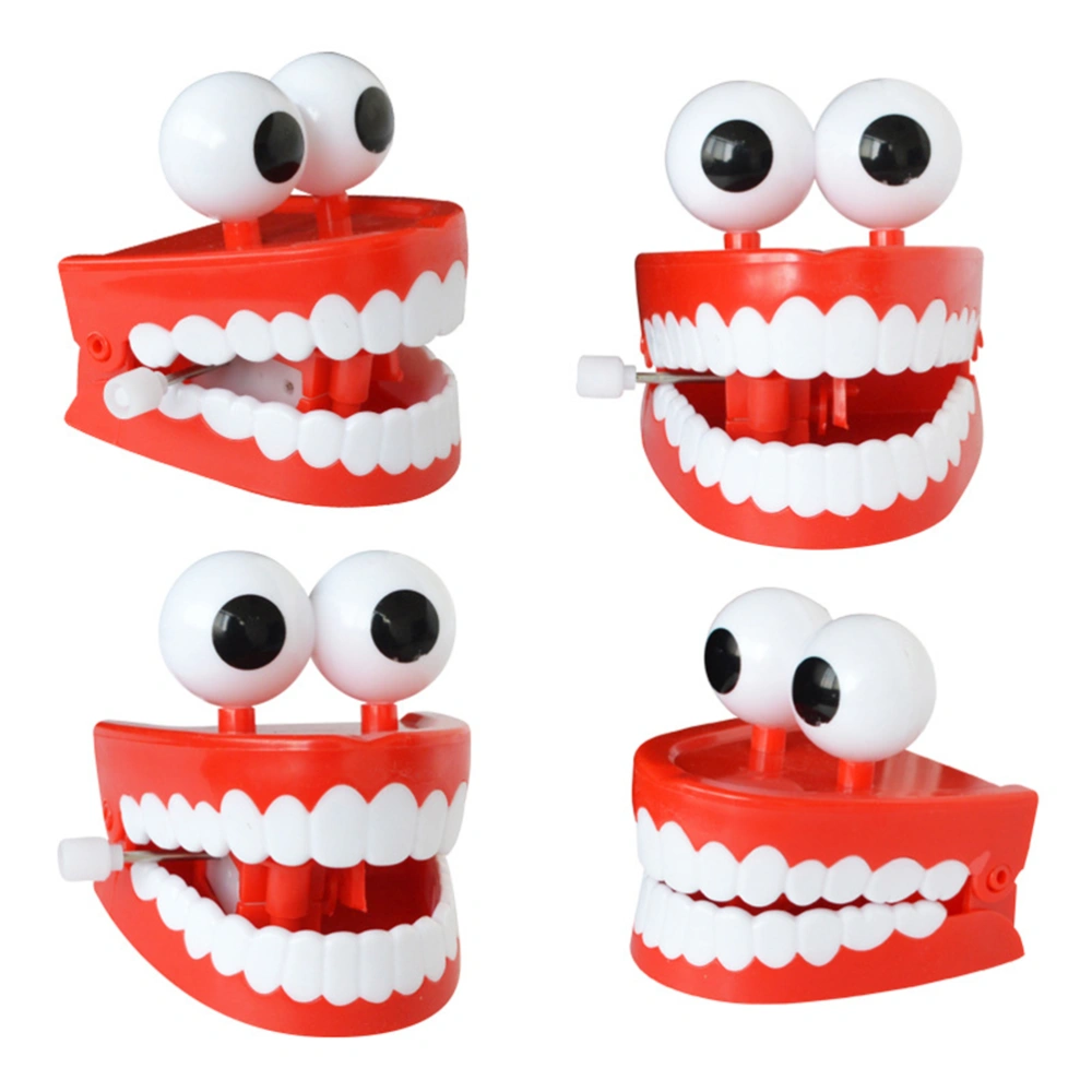 4 Pcs 7.5x6.6cm Red Plastic Wind-up Walking Babbling Chattering Teeth Toys with Eyes Gifts Lovely Children Toys Early Education Tools