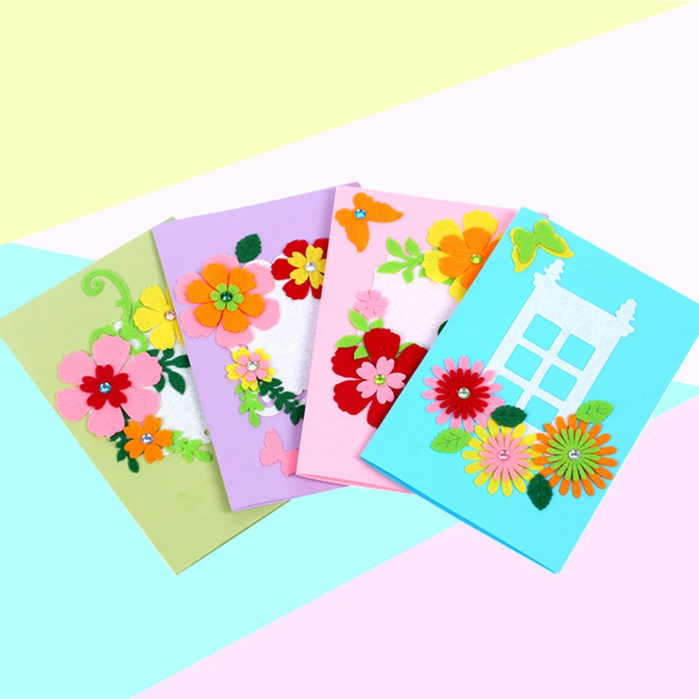 4PCS 3D Greeting Cards Non-woven Flower Paper Cards DIY Thanksgiving Cards Handmade Message Cards Random Color Envelope