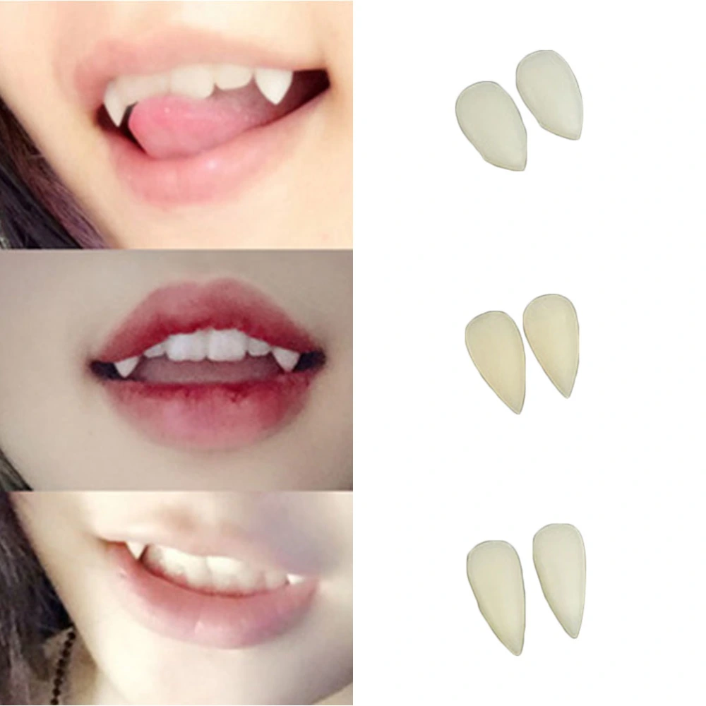 3 Pairs of Custom Fangs Cosplay Teeth Dentures Halloween Party Props (2PCS 13MM+2PCS 15MM+2PCS 17MM)