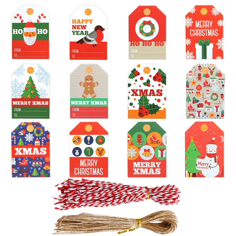 96pcs Christmas Paper Hanging Tags with 50pcs Cotton Ropes 50pcs Hemp Ropes