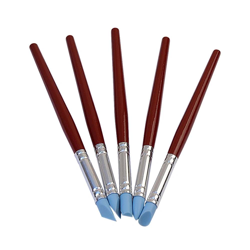 5Pcs Silicone Rubber Pen DIY Pottery Clay Tools Modelling Shaper Clay Indentation Pen Brush (Sky-blue)