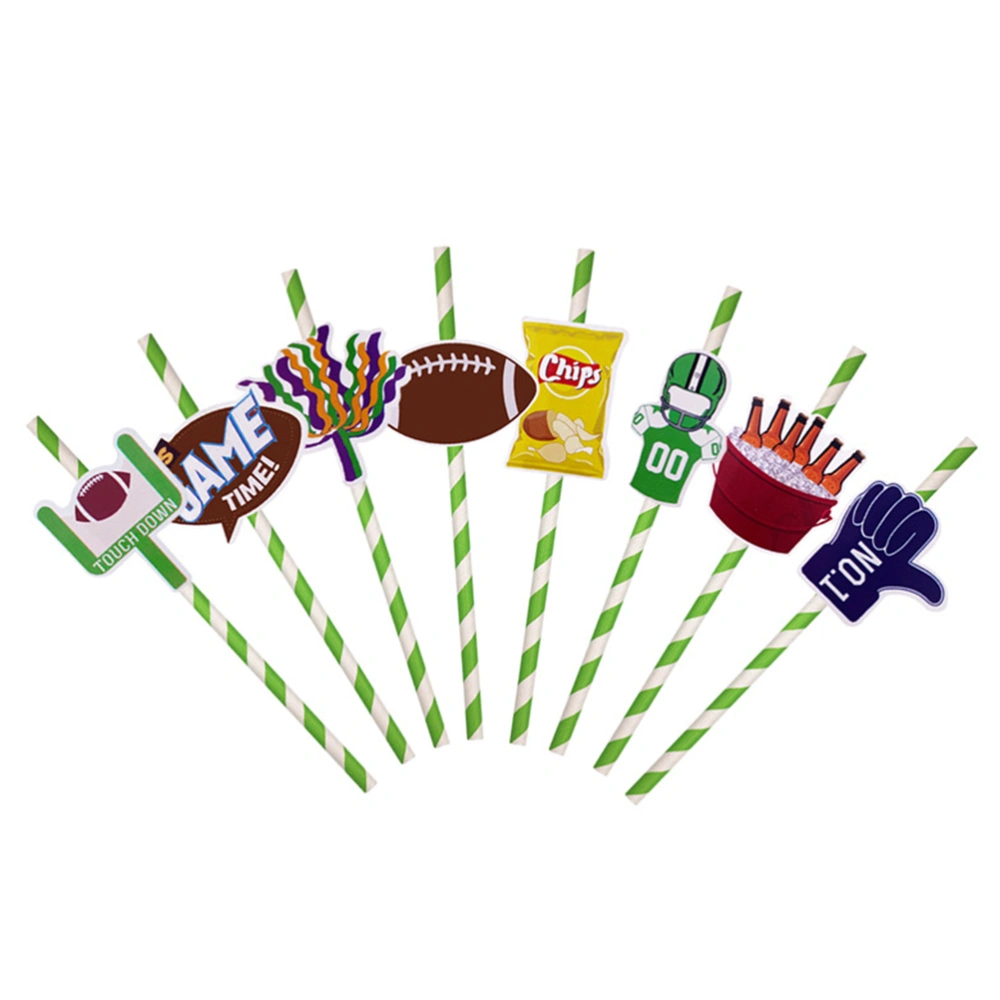 16pcs Football Chip Party Supplies Party Drinking Straw Decorative Straw (8 Style, 2pcs Each, 16pcs/ Pack)