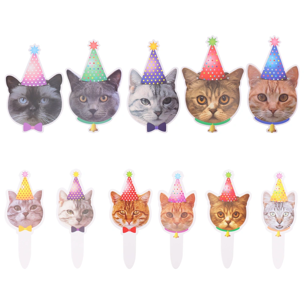 12pcs Pet Cat Theme Cake Topper Party Adornment Interesting Cupcake Ornament Cake Decor for Decor Use with 1pc Banner