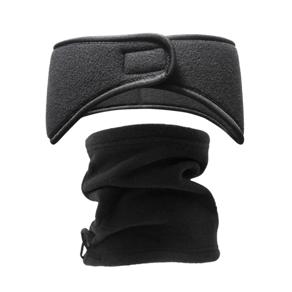 2pcs Warm Keeping Headband Multi-functional Winter Fashion Simple Ring Scarf Unisex Warm Ring Wrap (Black, 1pc Headband + 1pc Ring Scarf )