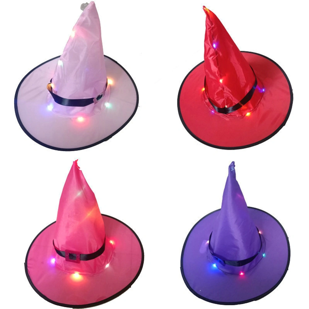 Luminous Witch Hat Festive LED Light Hat Costume Accessories Halloween Party Hat Headdress Hanging Hat Photo Props With Buckle (Purple)