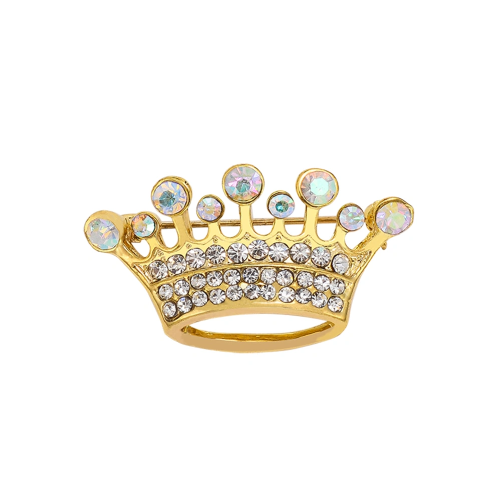 Women Exquisite Wearing Accessories Fashion Lady Party Wedding Dress Noble Imperial Crown Style Rhinestone and Alloy Pin Brooch (Golden)