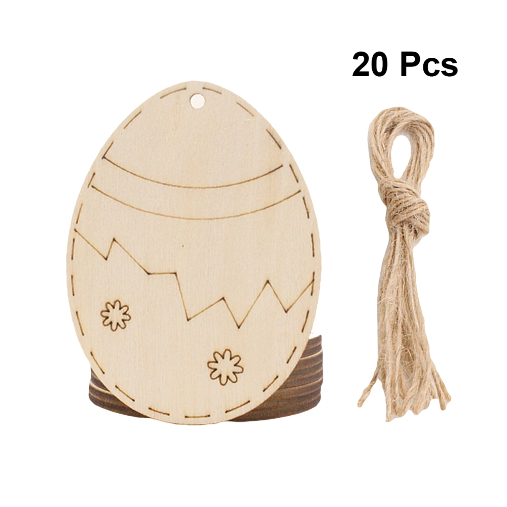 20 Pcs Creative Easter Egg Shape Wooden Hanging Wooden Slices Paintable Decorative Easter Wooden Pieces DIY Accessories Wooden Chips with Hemp Rope (Khaki)