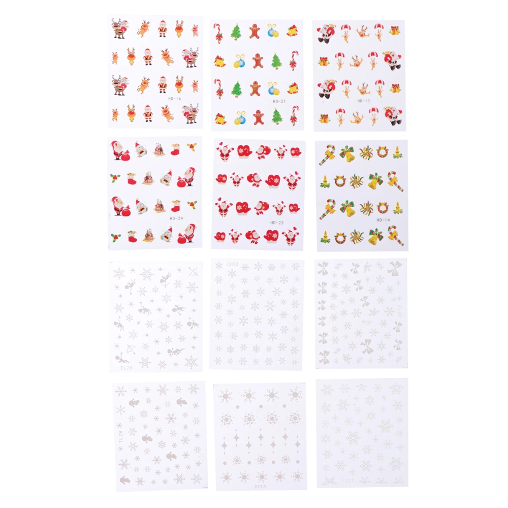 12 Sheets Snowflake Nail Art Sticker Christmas Nail Tip Decal Manicure Makeup