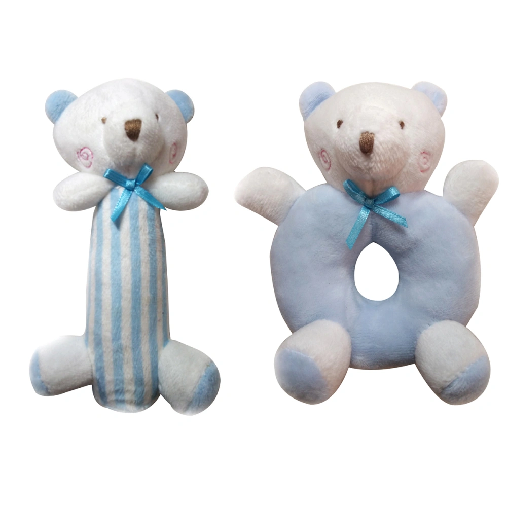 2 PCS Baby Rattle Plush Toys Newborn Gift Crib Bear Toys (Blue)