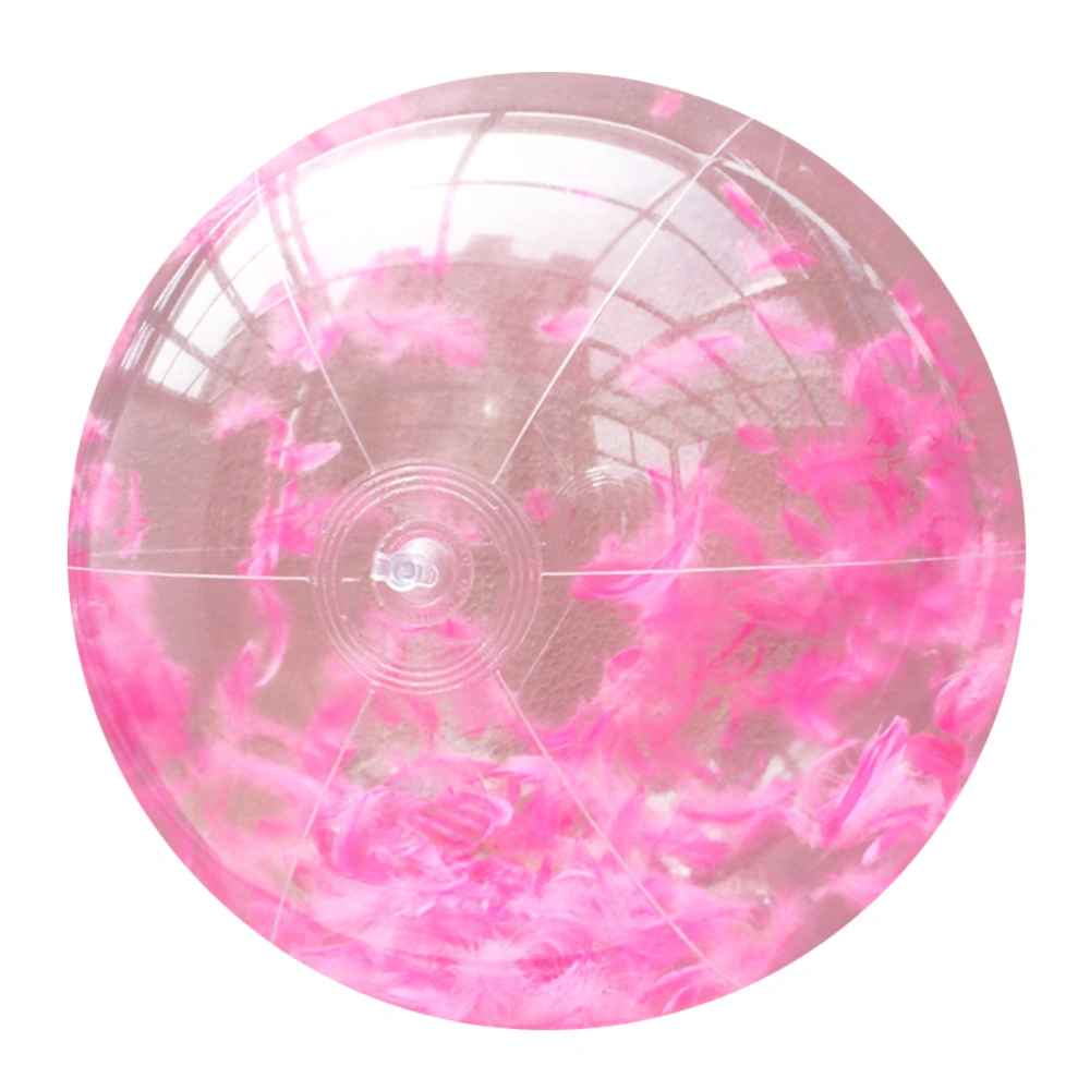 Inflatable Ball Round Transparent Outdoor Indoor Water Playing Beach Feather Ball (Pink, 40CM After Air Inflation, Contains A Little Other Colored Feathers)