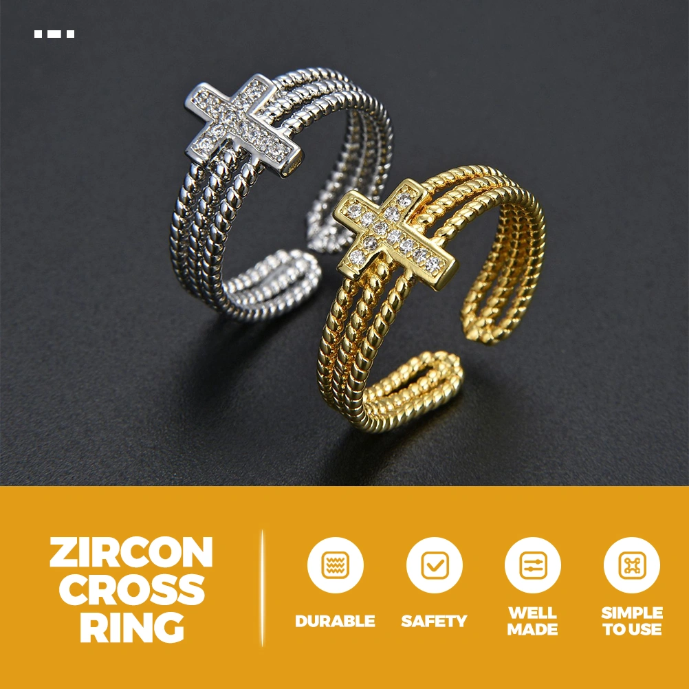 2pcs Rhinestone Cross Rings Adjustable Open Rings Finger Rings for Women