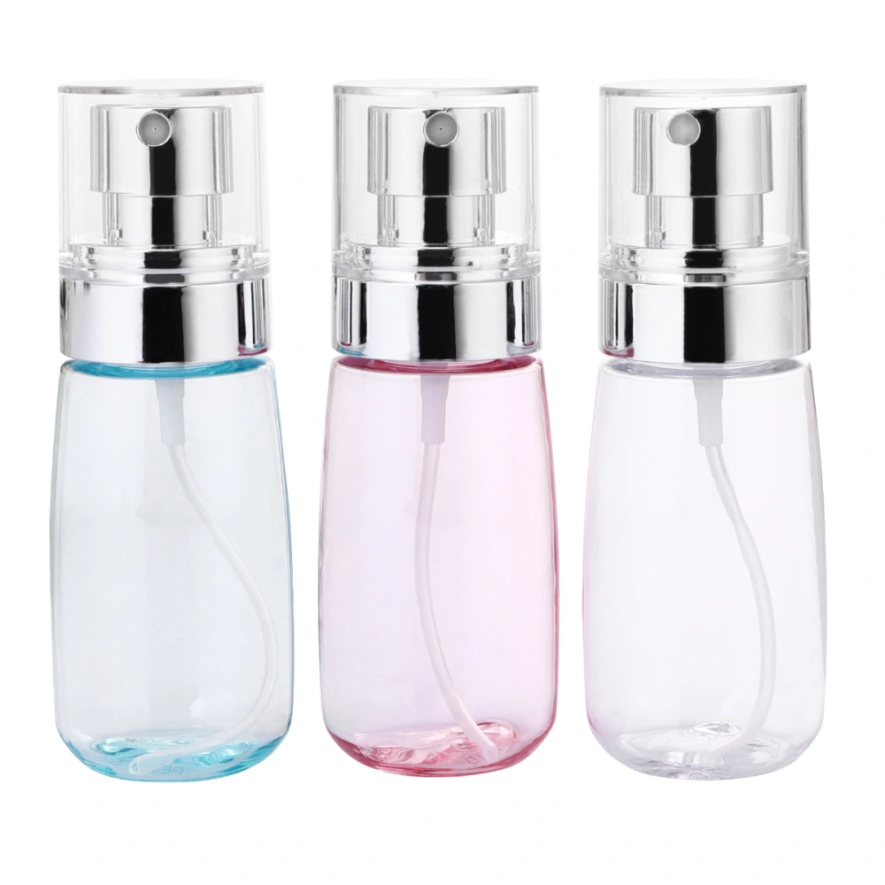 3pcs 80ml Spray Bottle with Convenient Silver Plating Pump Refillable Subpackage Bottle Fine Mist Sprayer Set（White, Pink, Blue)