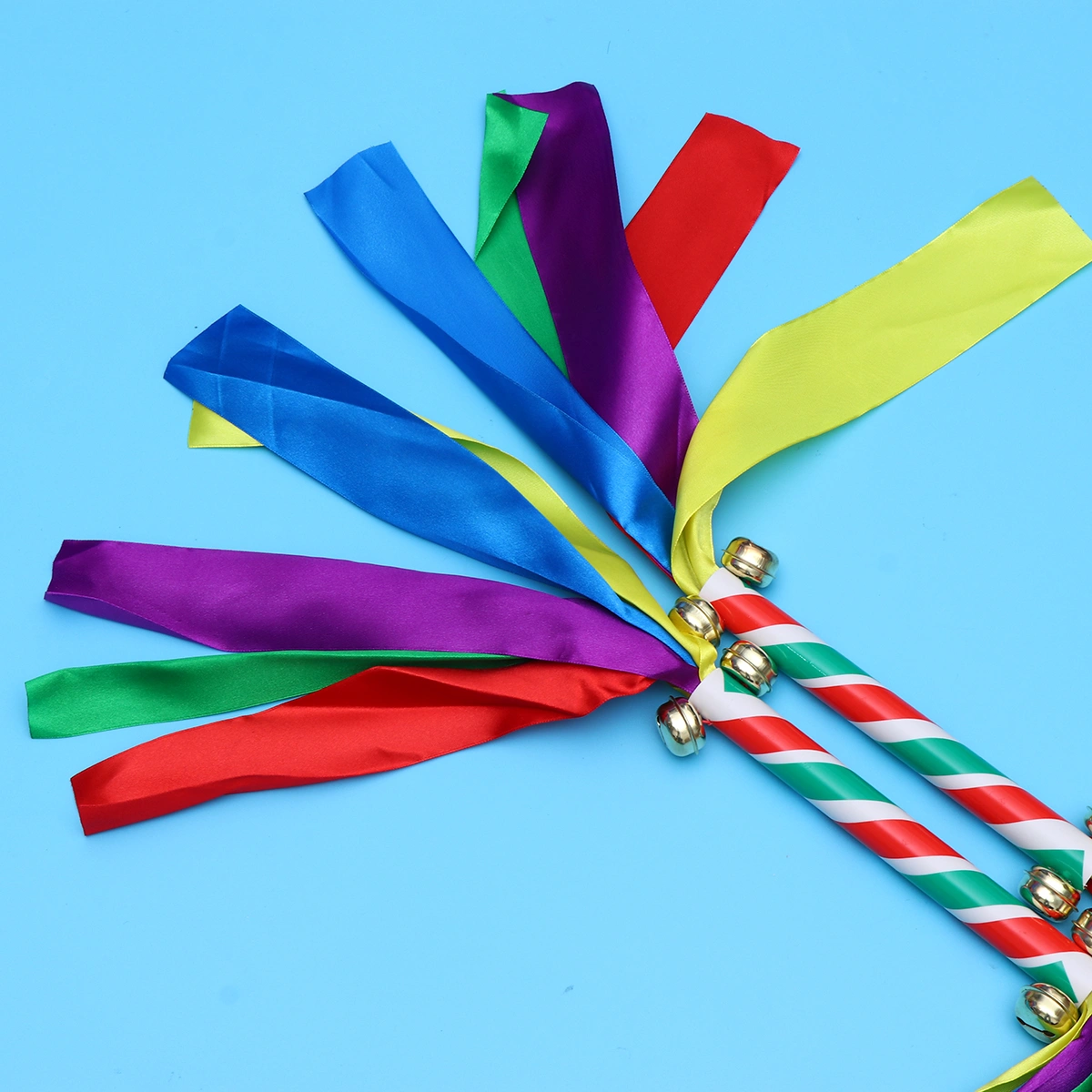 2pcs Handheld Cheering Props with Bells Children Gymnastics Colorful Cheer Pompom Props for Performance Competition Cheering Sports Events