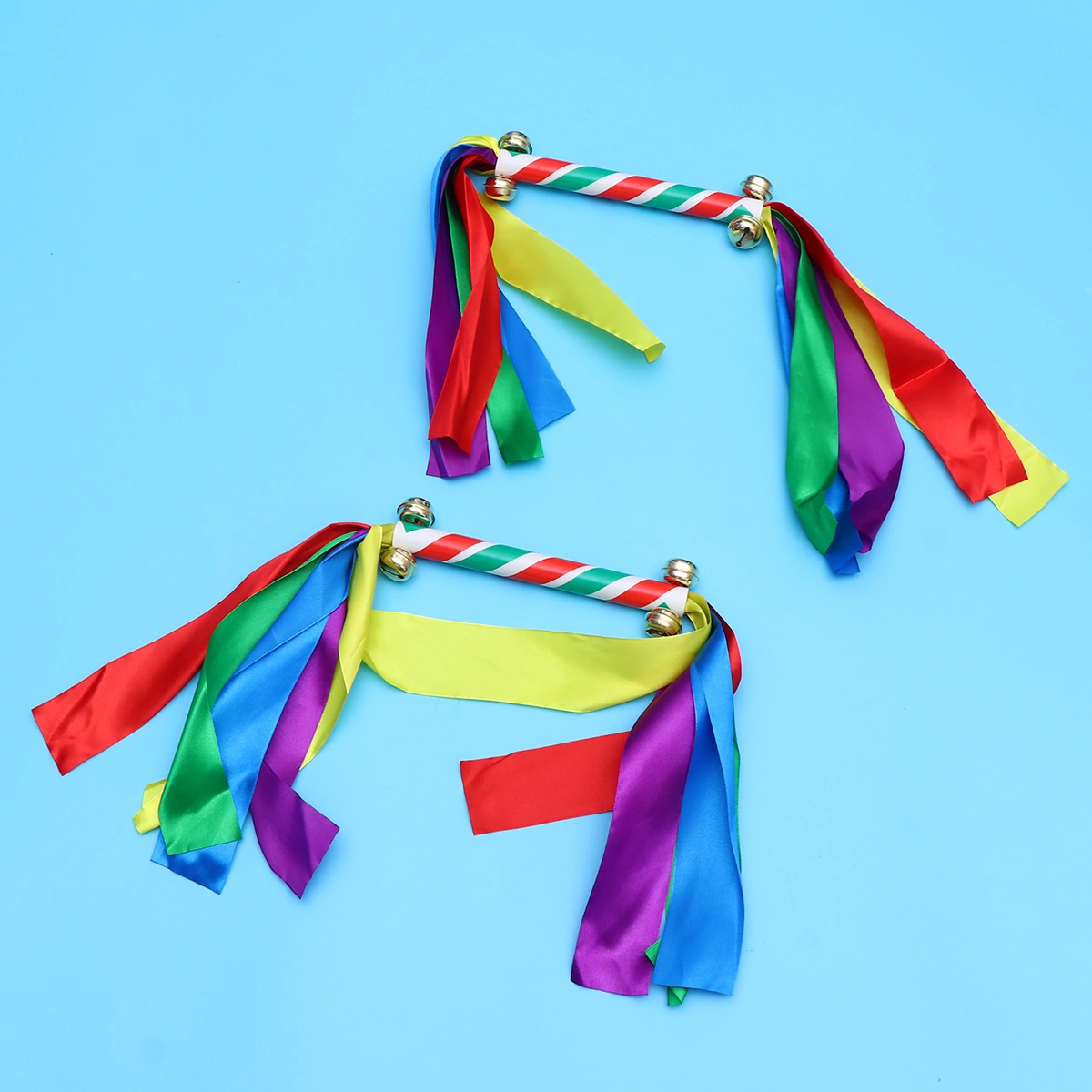 2pcs Handheld Cheering Props with Bells Children Gymnastics Colorful Cheer Pompom Props for Performance Competition Cheering Sports Events