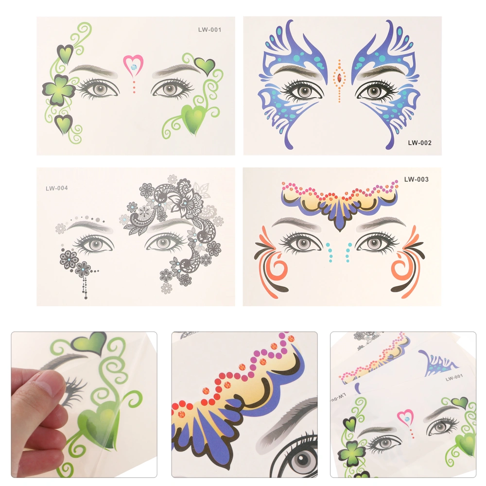 8 Pcs Face Tattoos Stickers Temporary Colored Tattoos Women Face Tattoos