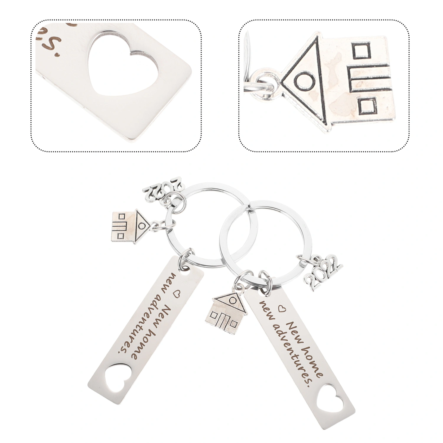 2pcs Key Chain Gifts Stainless Steel Key Rings Mobile Phone Bag Backpack Decors