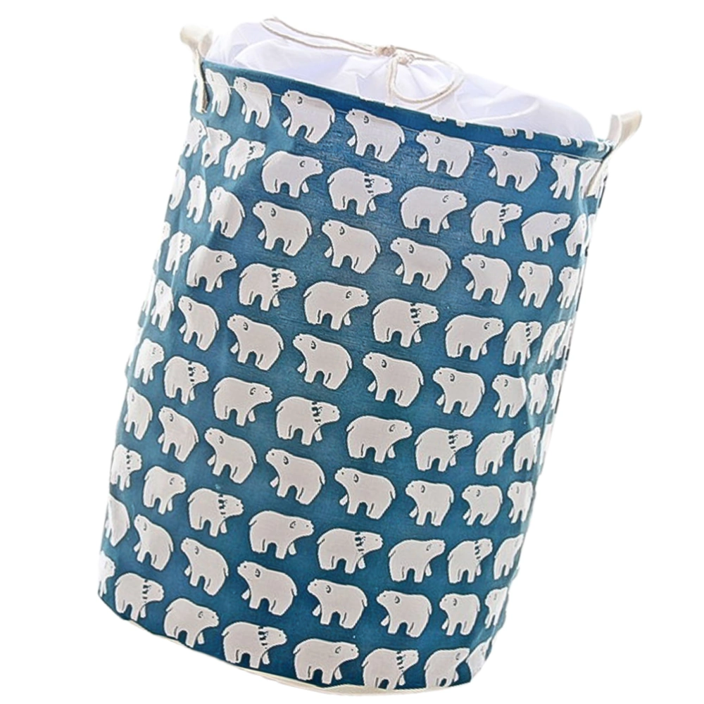 1pc Polar Bear Cotton and Linen Waterproof Drawstring Bucket Laundry Basket