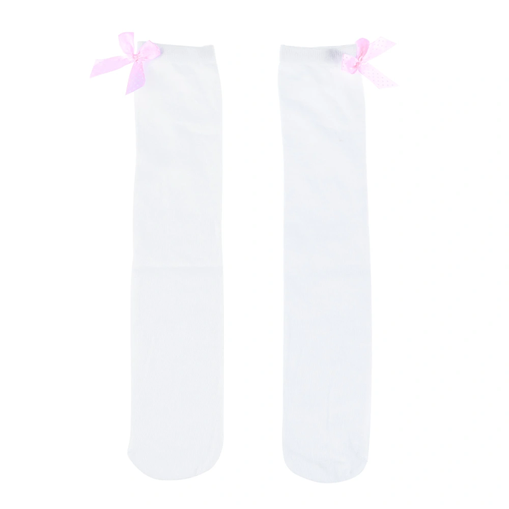 1Pair Girls High Socks Lovely Bow Knee Striped Stockings Over the Knee Thigh High Socks Free Size for 1-8 Years Old Kids (White)