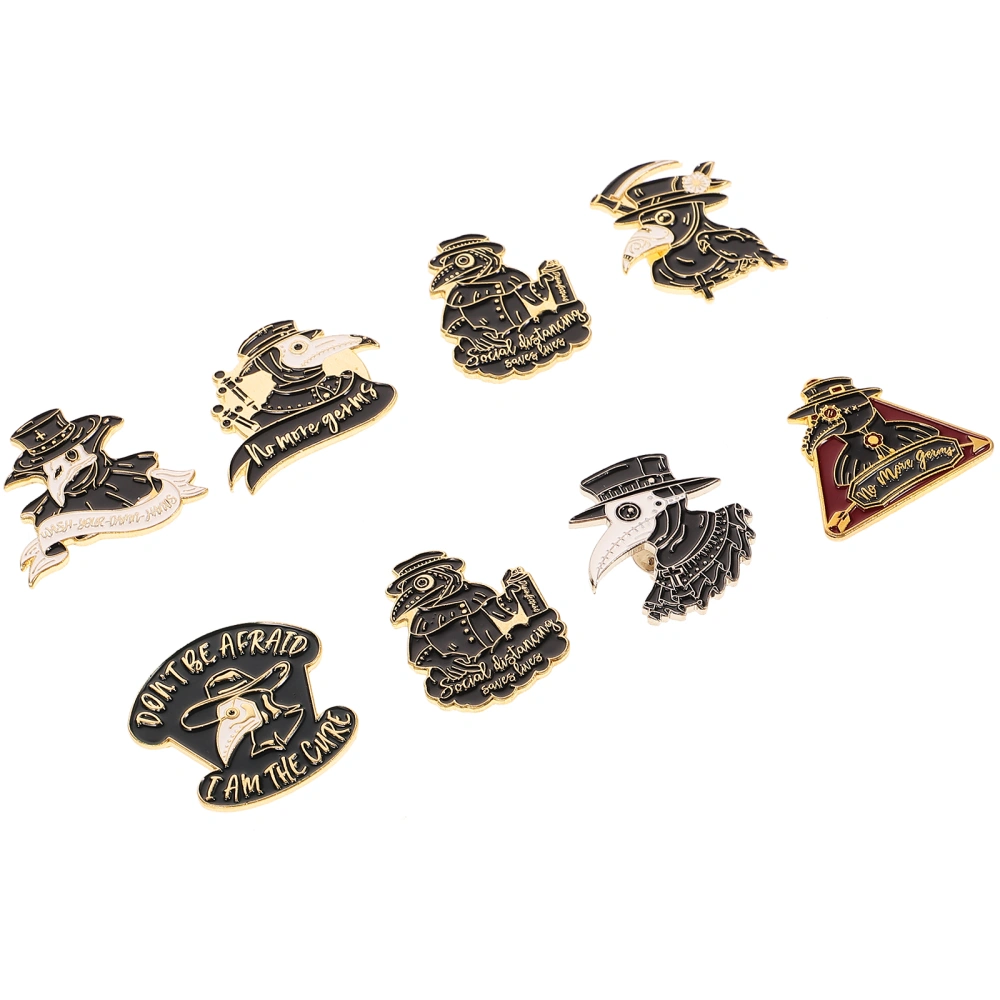 8Pcs Retro Alloy Brooches Plague Doctor Brooches Decorative Bag Adornments