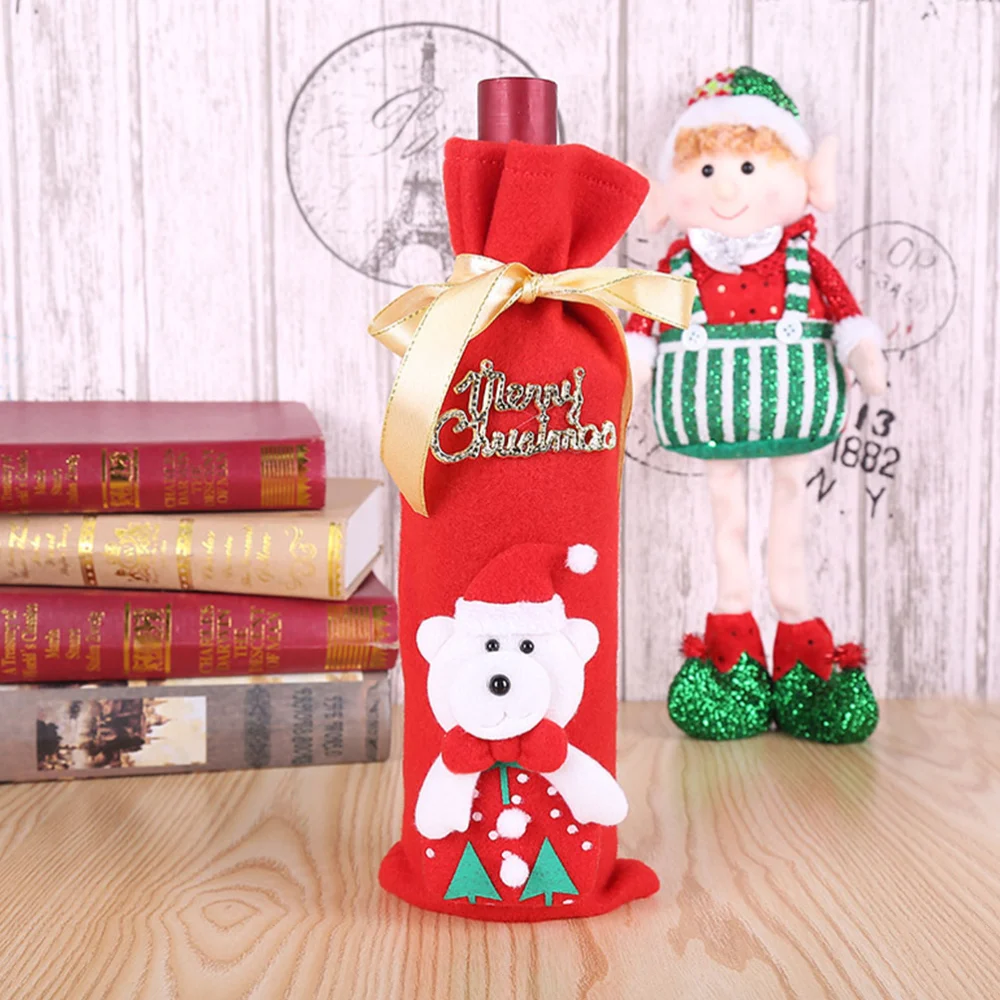 1pc Christmas Style Wine Bottle Bag Creative Champagne Storage Pocket Bottle Cover (Bear)