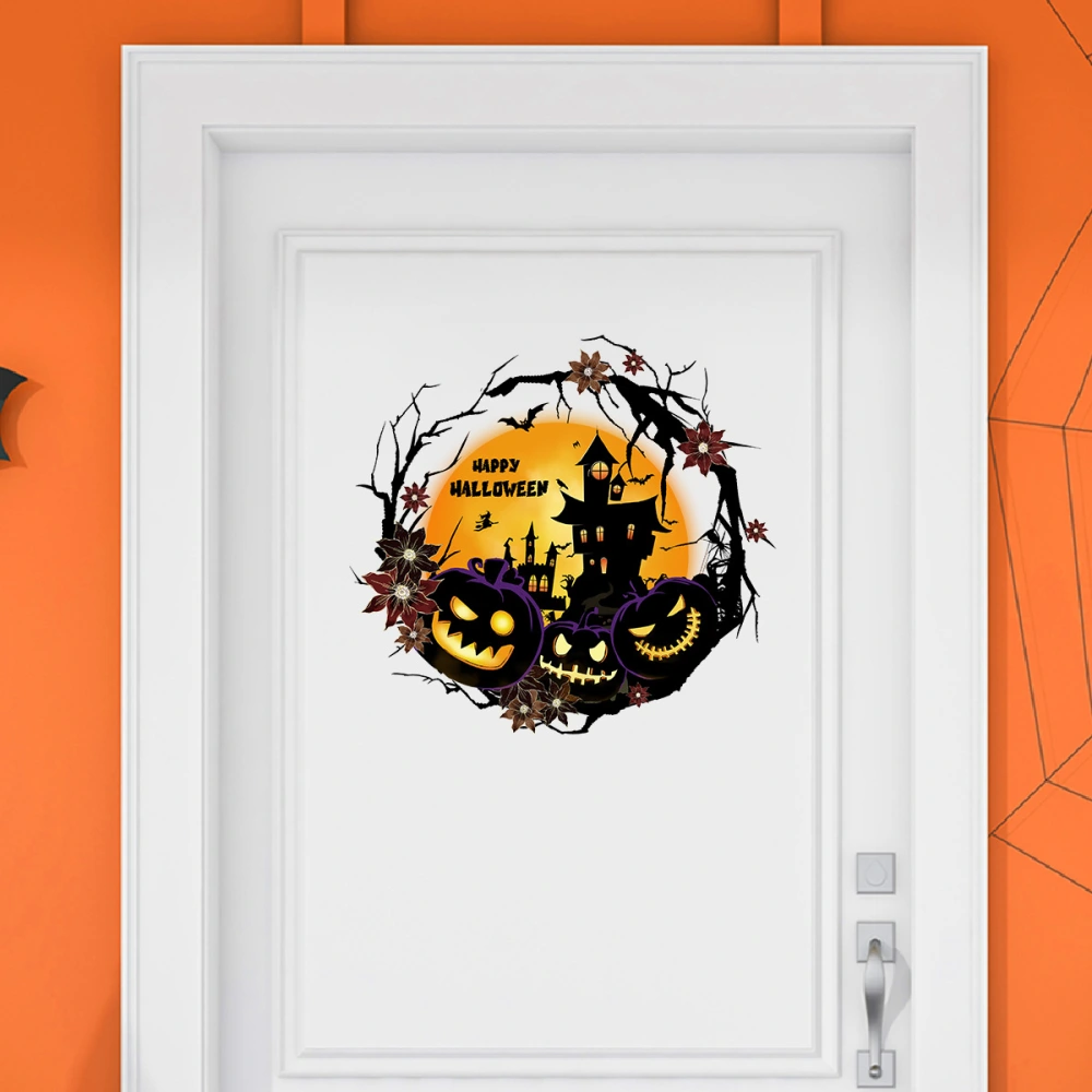 Halloween Scary Sticker Scene Layout Ornament Decorative Window Decal Round Wall Sticker