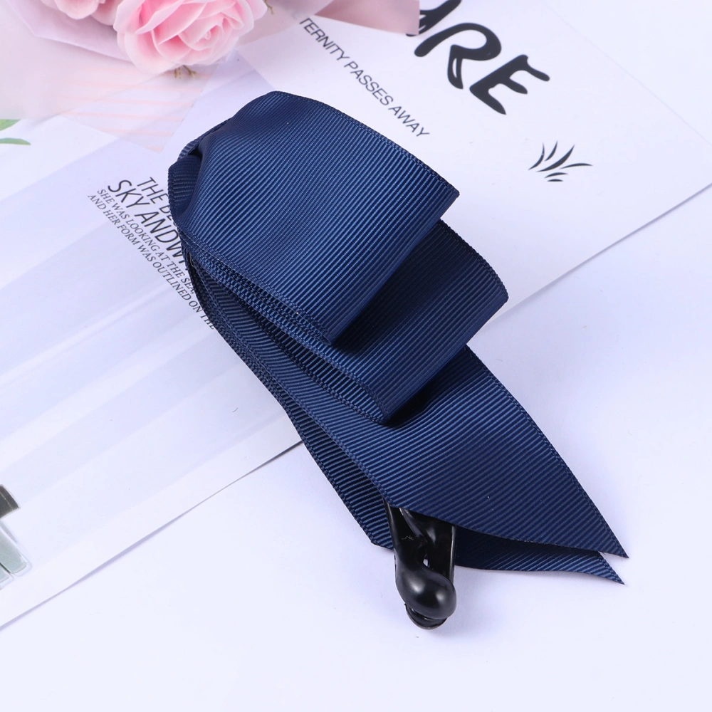 1pc Hair Claw Clip Three Layers Bowknot Ribbon Hair Claw Clamp Barrette for Women Girls (Navy)