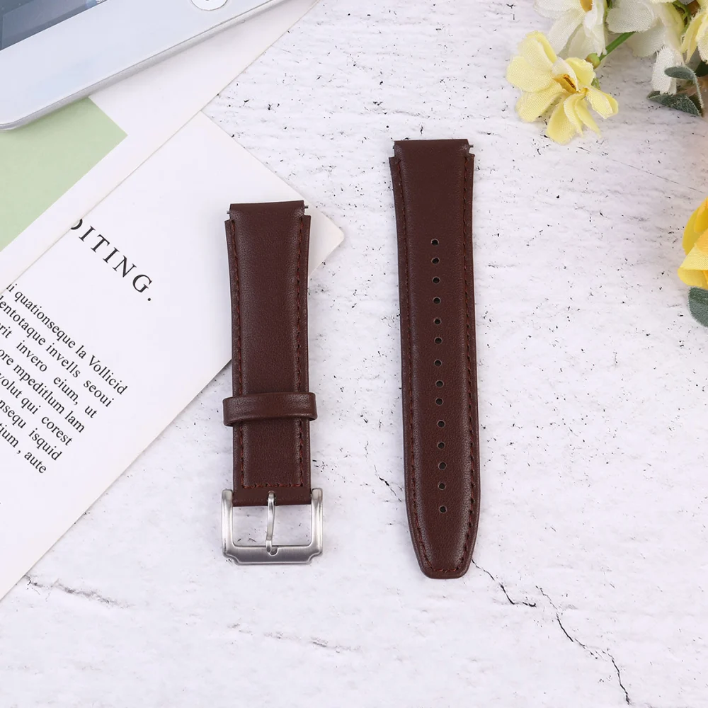 Genuine Leather Watch Band Replacement Wrist Strap Fashion Watchband 18mm Strap Connecting Shaft Band Compatible with Huawei B5 (Brown)