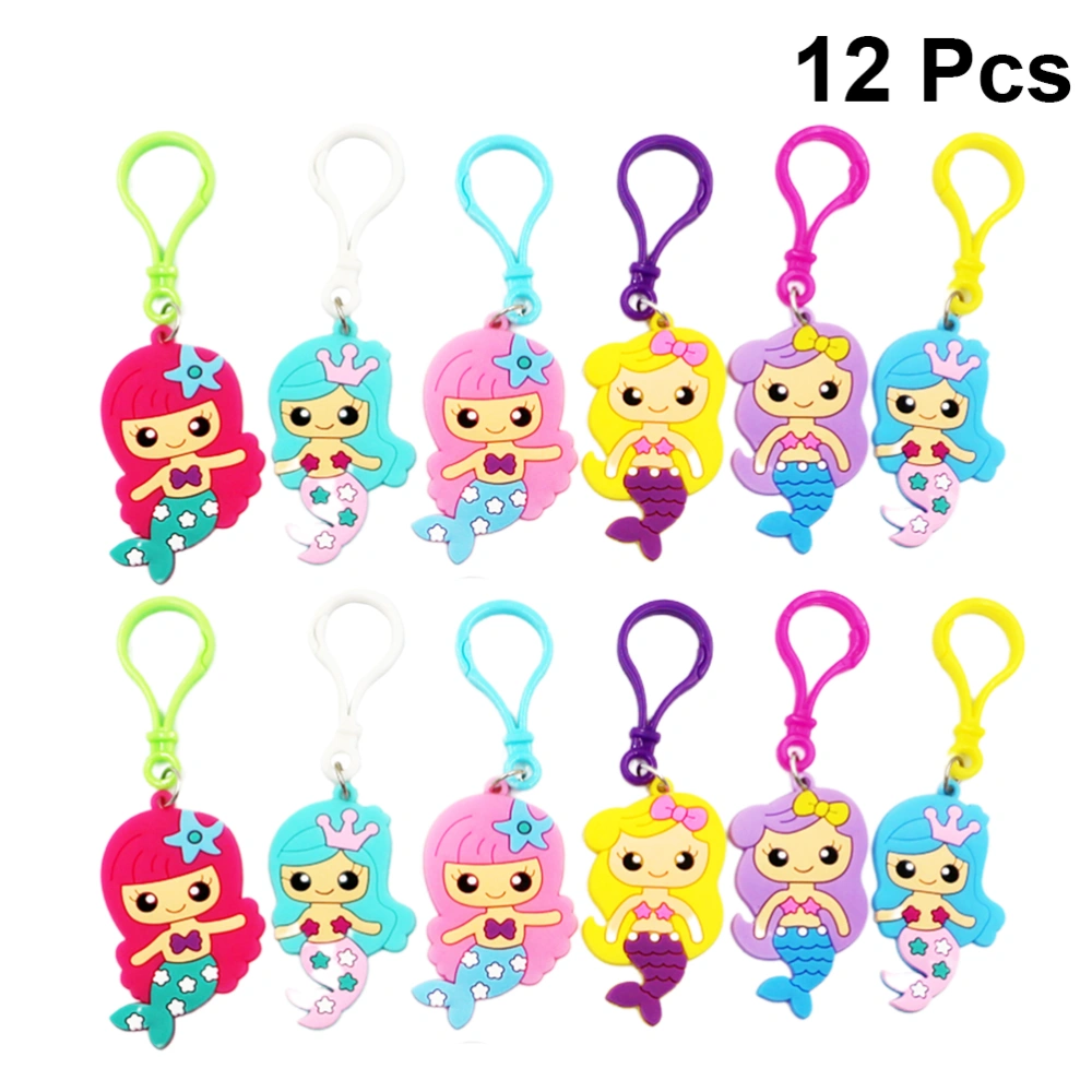 12pcs Mermaid Theme Keychains Cartoon Kids Playthings Funny Kids Toys Gift Party Supplies Favors for Children Toddlers (Random Mixed)