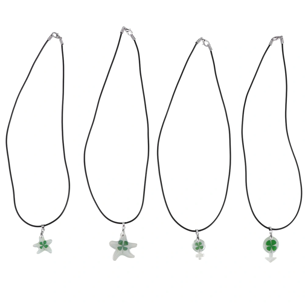 4pcs Four Leaf Clover Necklace Beautiful Shining Creative Decor Pendant for Lover Girl Girlfriend (Pattern 243,244, Pattern 265,266)