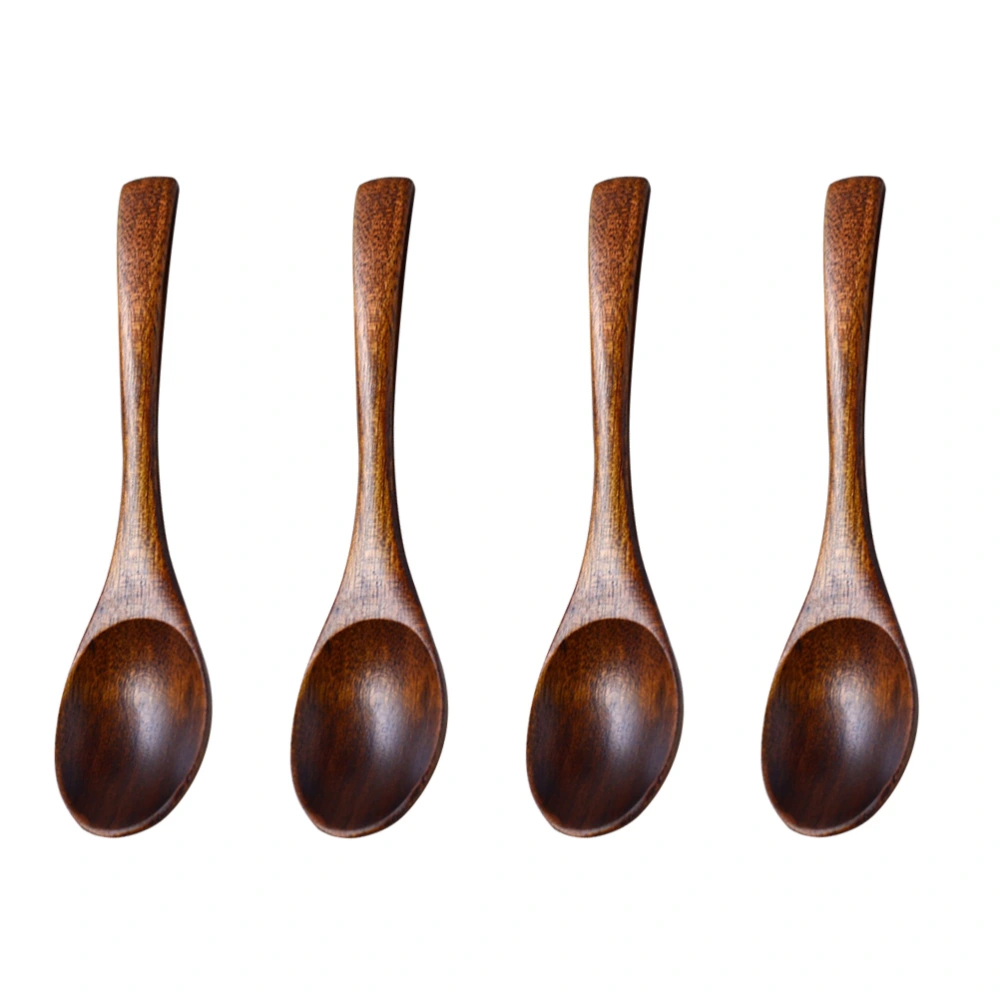 4PCS Oval Head Design Wooden Kids Soup Spoons Natural Wood Rice Serving Tableware Flatware Set