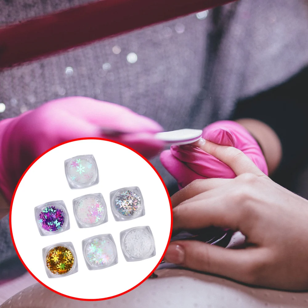 7Pcs Snowflake Shape Nail Stickers Sequin Nail Decals Nail Art Stickers Manicure Accessories Ultra-Thin Stickers