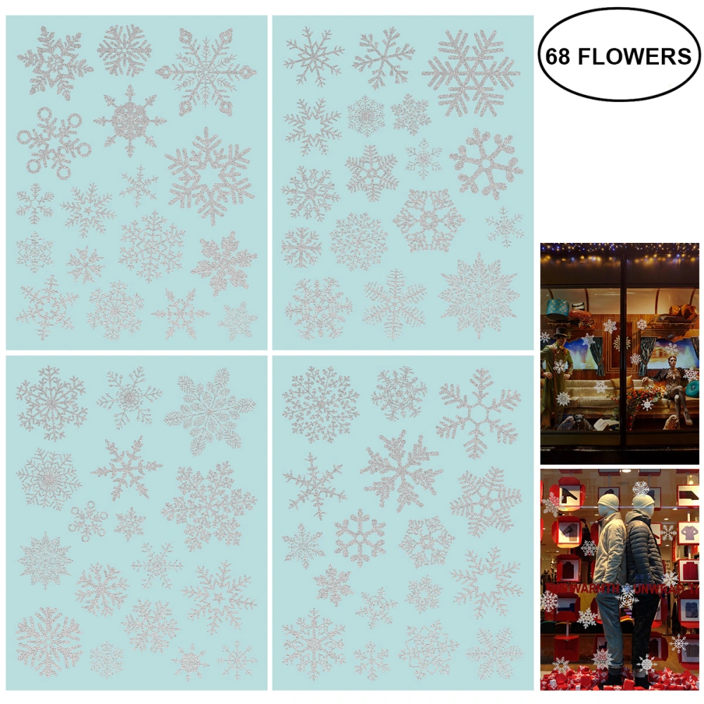 NICEXMAS 4 Sheets 68 Pcs Christmas Snowflakes Decoration Removable PVC Wall Window Door Mural Decal Sticker for Retail Store Coffee House Restaurant Supermarket Dress Shop