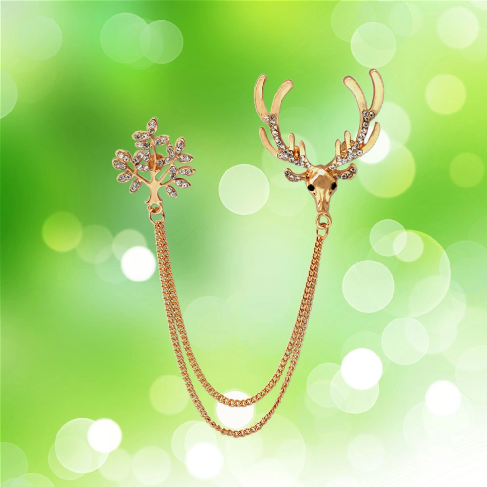 Delicate Deer Brooch Golden Lapel Pin with Chain Animal Brooches Metal Alloy Pin for Men and Women