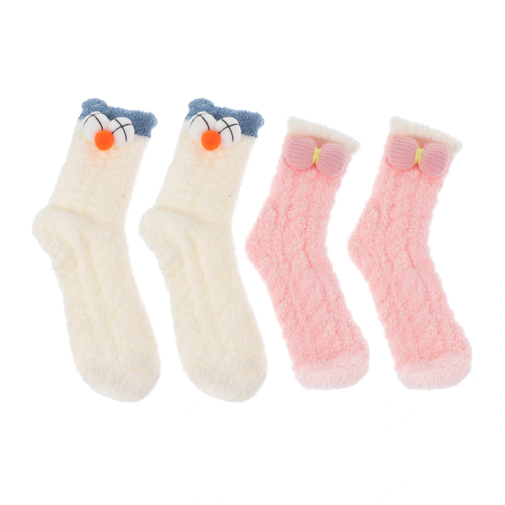 2 Pairs Women Socks Delicate Warm Socks Thicken Girls Socks Polyester Stockings