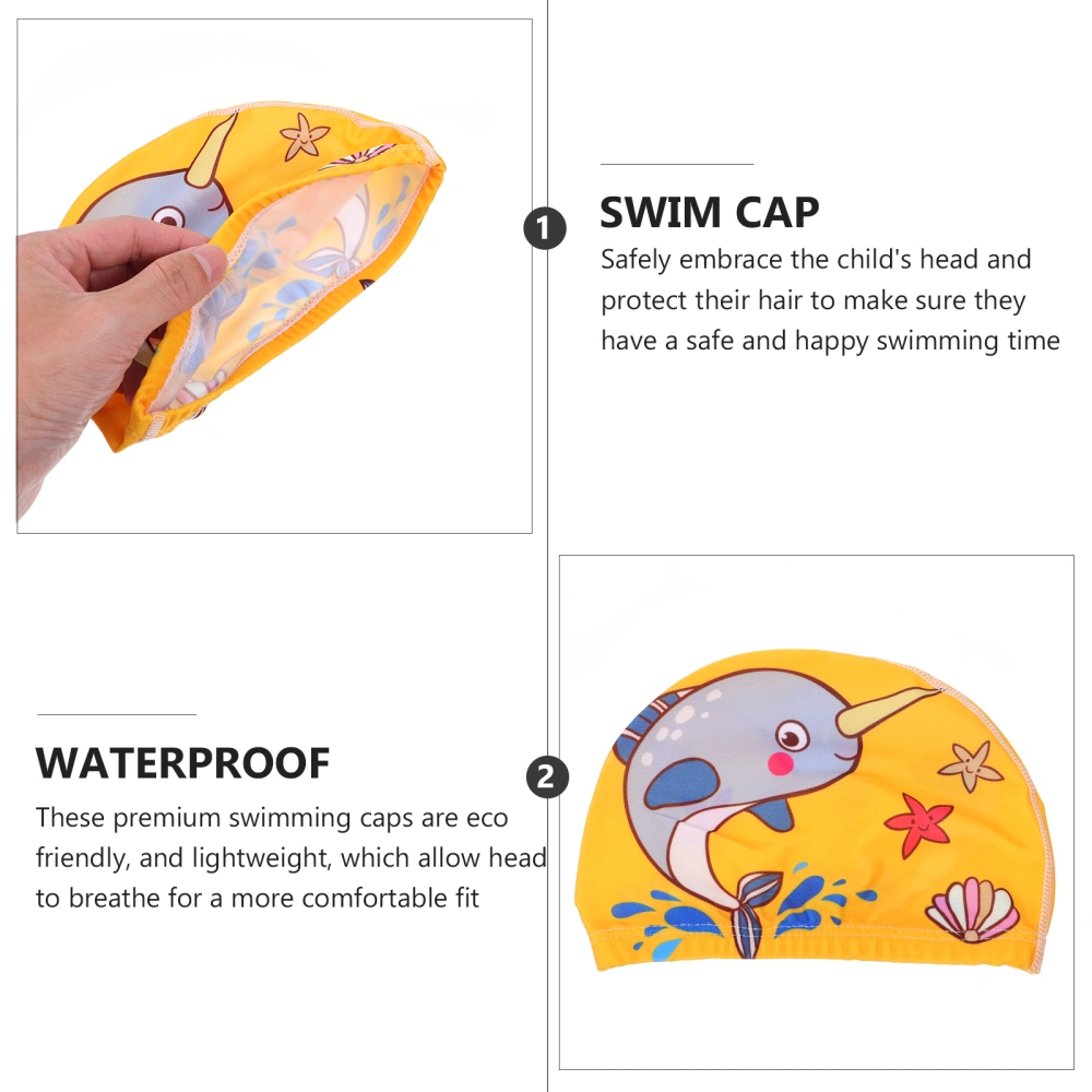 3pcs Kids Printing Swimming Cloth Caps Cartoon Elastic Swim Caps Bathing Caps