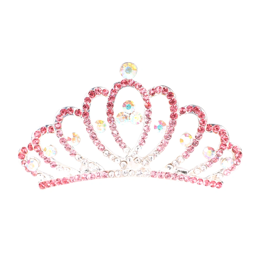 Children Large Size Pageant Crown Shiny Metal Rhinestone Tiara Girls Hair Decoration Accessories (Pink)