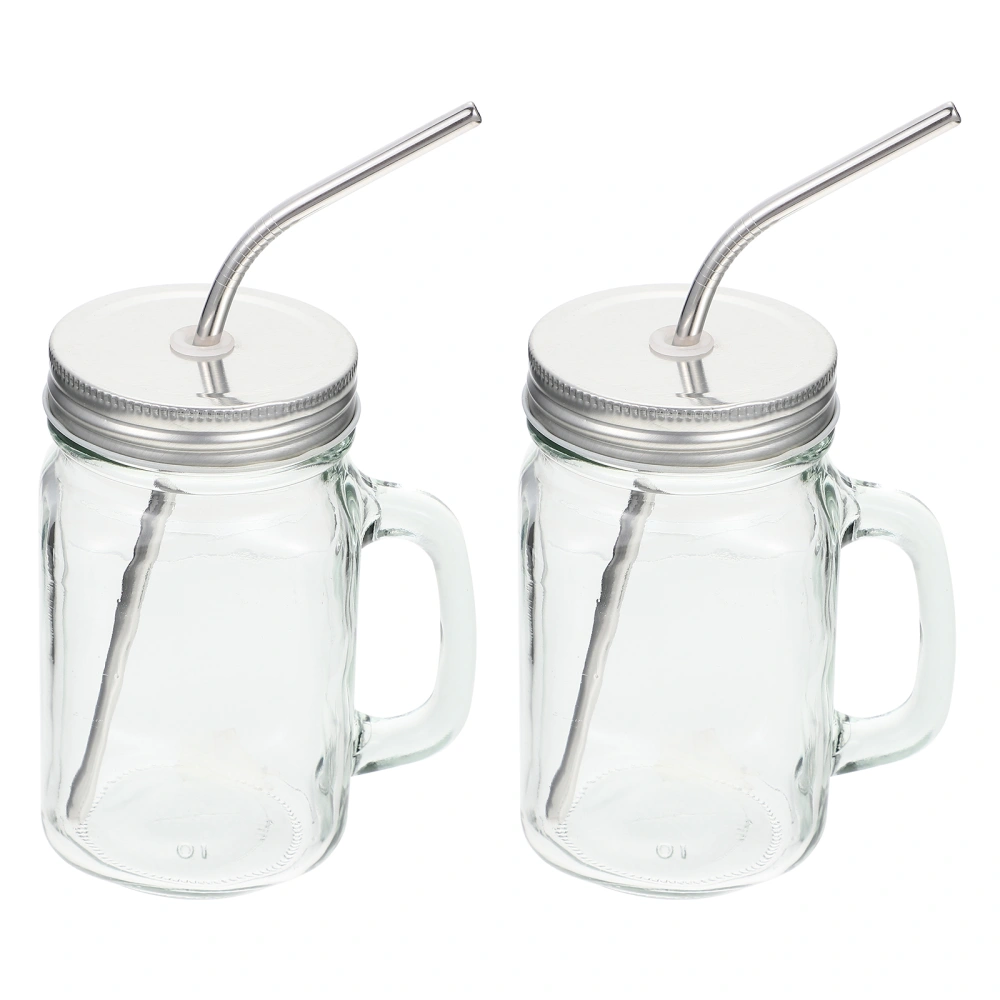 2 Sets of Mason Jars with Lid and Straw Transparent Glass Cups Large Capacity Straw Cups