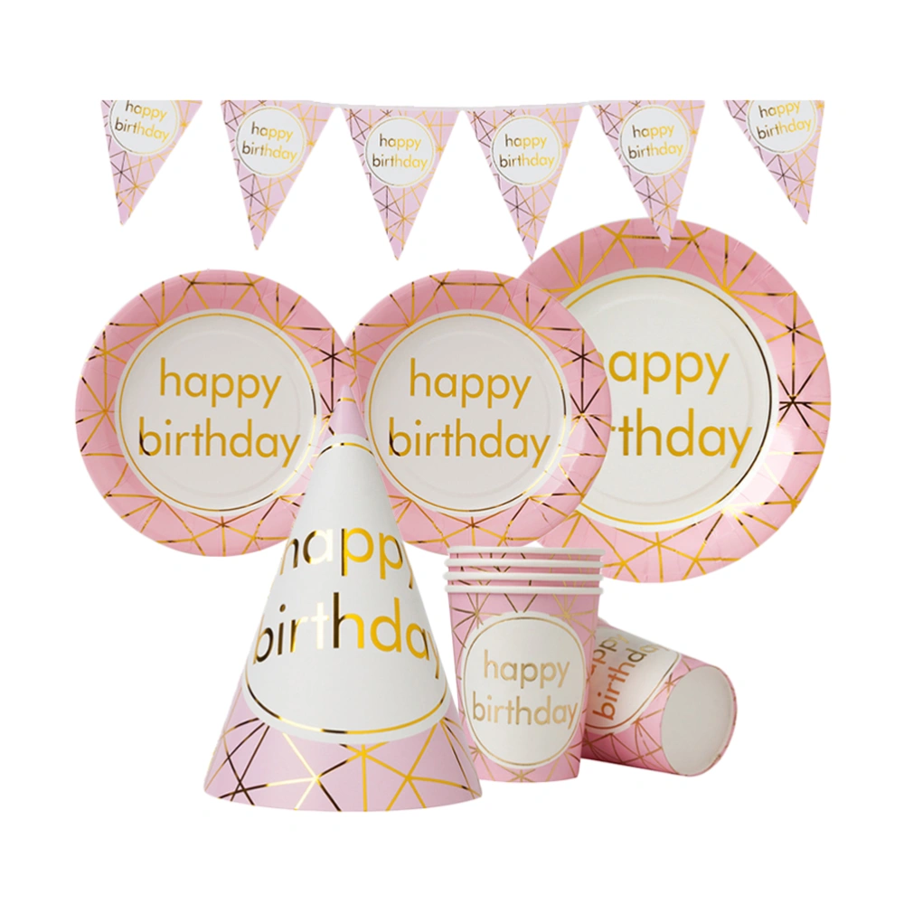 1 Set of 41PCS Birthday Party Tableware Kit Birthday Hat Paper Cup Paper Plate Pennant Creative Birthday Party Supplies Festival Birthday Party Accessories Kit Printed Decor Kit