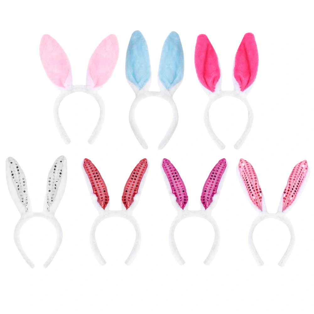 7pcs Plush Bunny Hairband with Sequin Rabbit Ear Headband Hair Party Costume