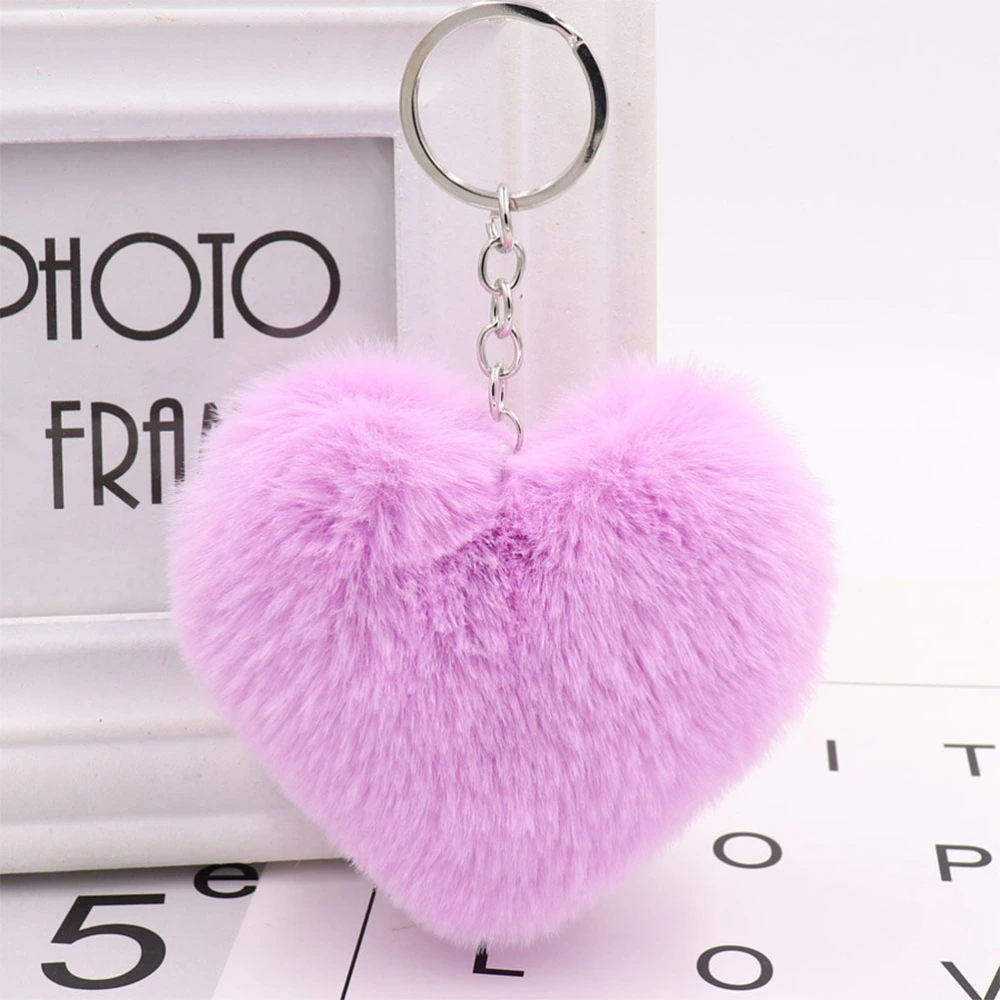 4pcs Simulation Rabbit Fur Keychain Heart Shape Key Ring Bag Pendant for Car Purse Backpack Decor (Random Color)