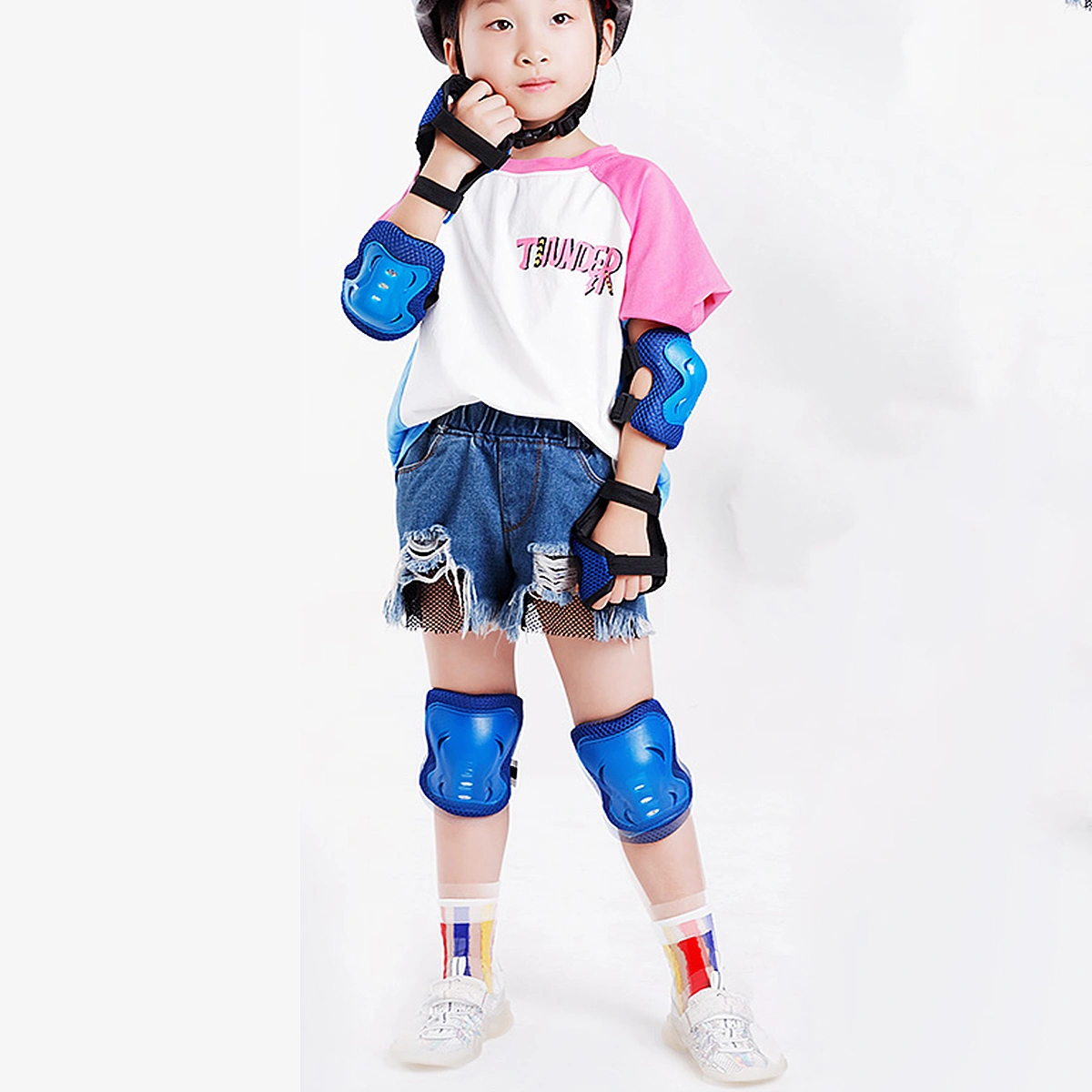 1 Set/6pcs Kids Sports Protective Gear Knee Protector Elbow Pads Wrist Guards for Roller Skating (Blue)