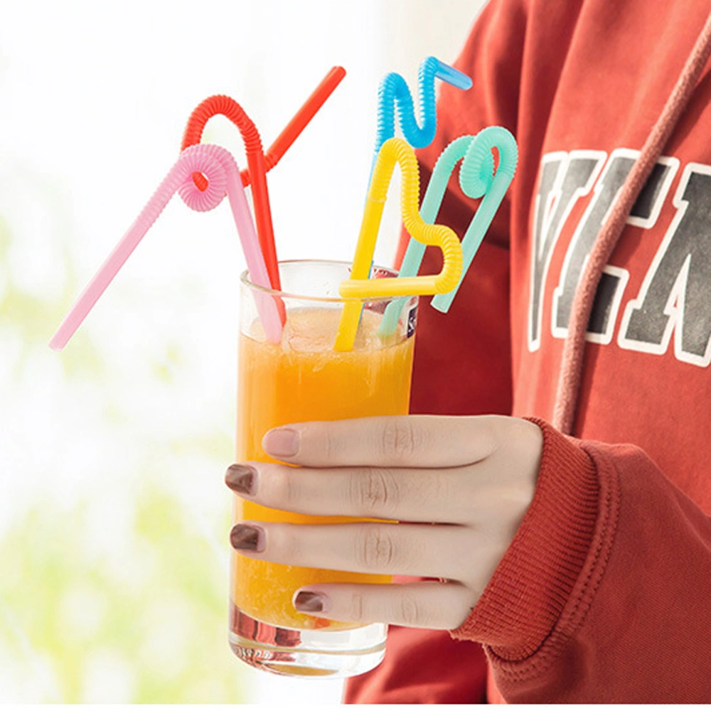 100 pcs Creative Colorful Art One-time Bending Straw for Juice Milk Tea Drinking