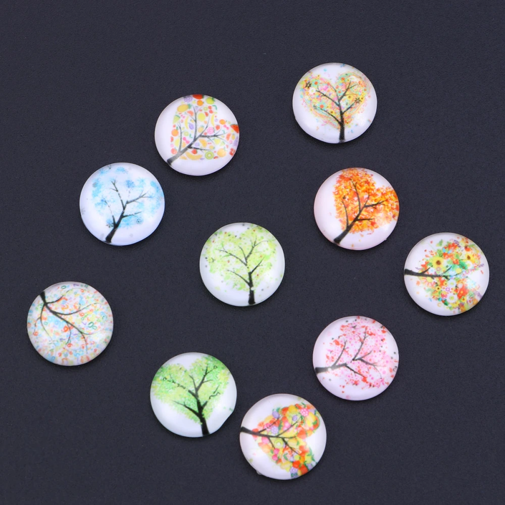 10pcs 12mm Mixed Half Round Mosaic Tiles for Crafts Glass Mosaic Supplies for Jewelry Making (Love Heart Life Tree)