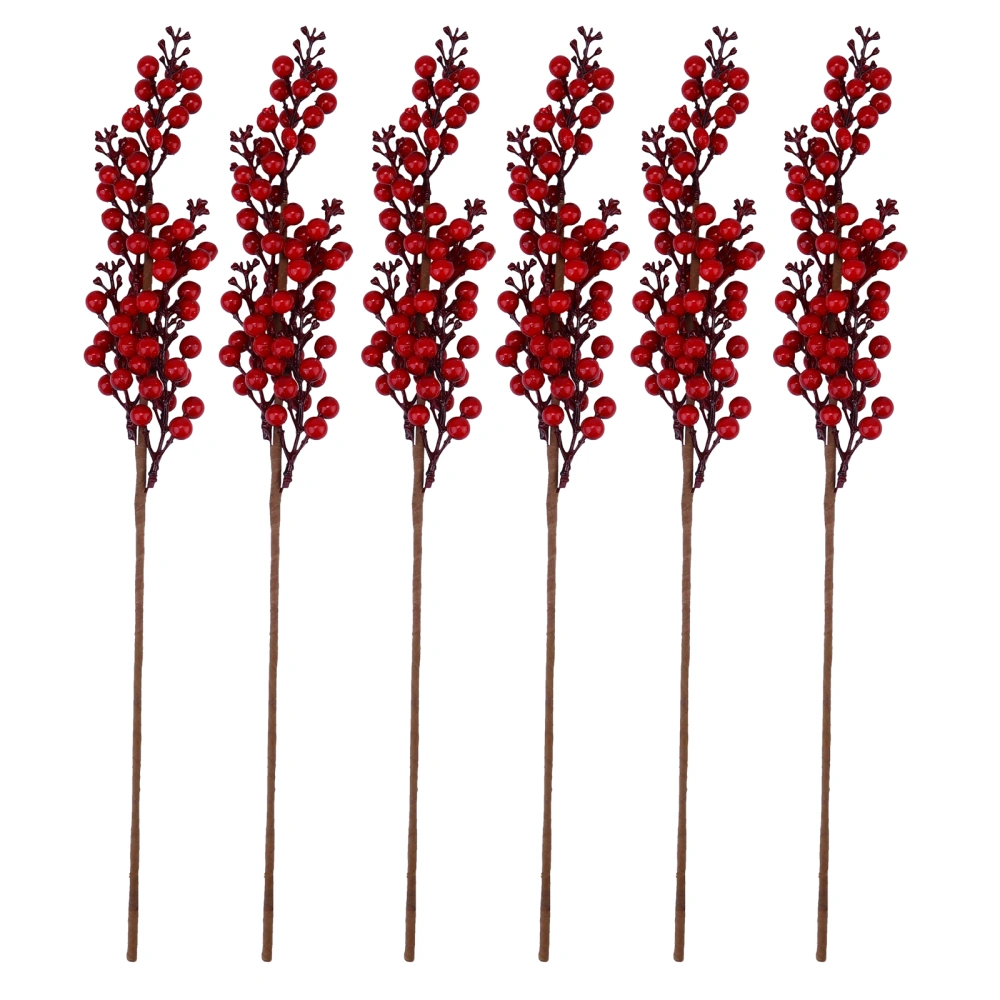 6PCS Christmas Artificial Berry Stems Holly Berries Branches Home Decor (Red)