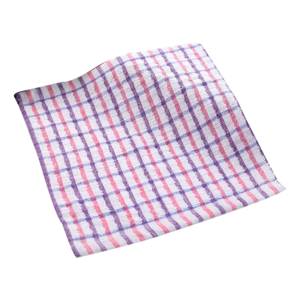 Cotton Yarn Lint-free Plaid Kitchen Rag Non-stick Oil Absorbing Tea Towel Window Glass Cloth Washable Super Absorbent Kitchen Rag (Purple)