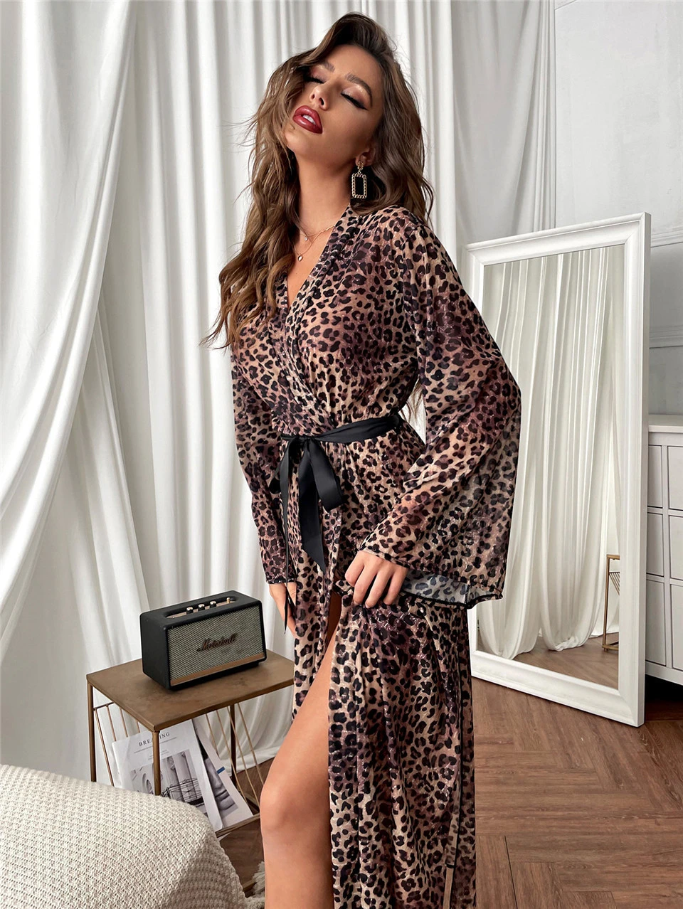 Women's Fashion Striped Print Homewear Robe