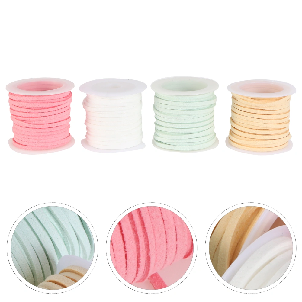 4pcs 5Meters DIY Artificial Strap String Leather Lace Beading Thread Suede Lace Double Sided with Roll Spool(White, Beige, Pink, Light Blue)