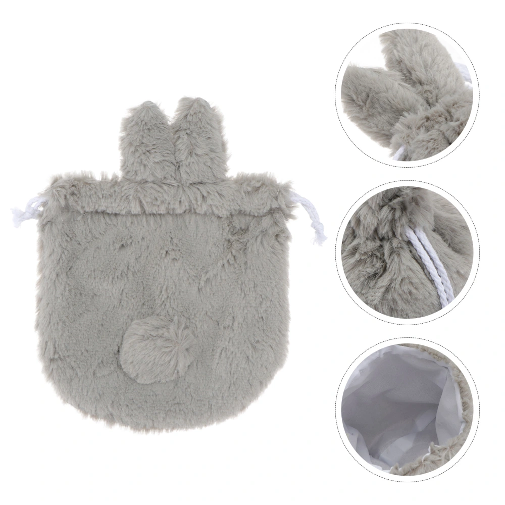 Plush Drawstring Bag Lovely Rabbit Makeup Pouch Toiletry Storage Pocket(Grey)